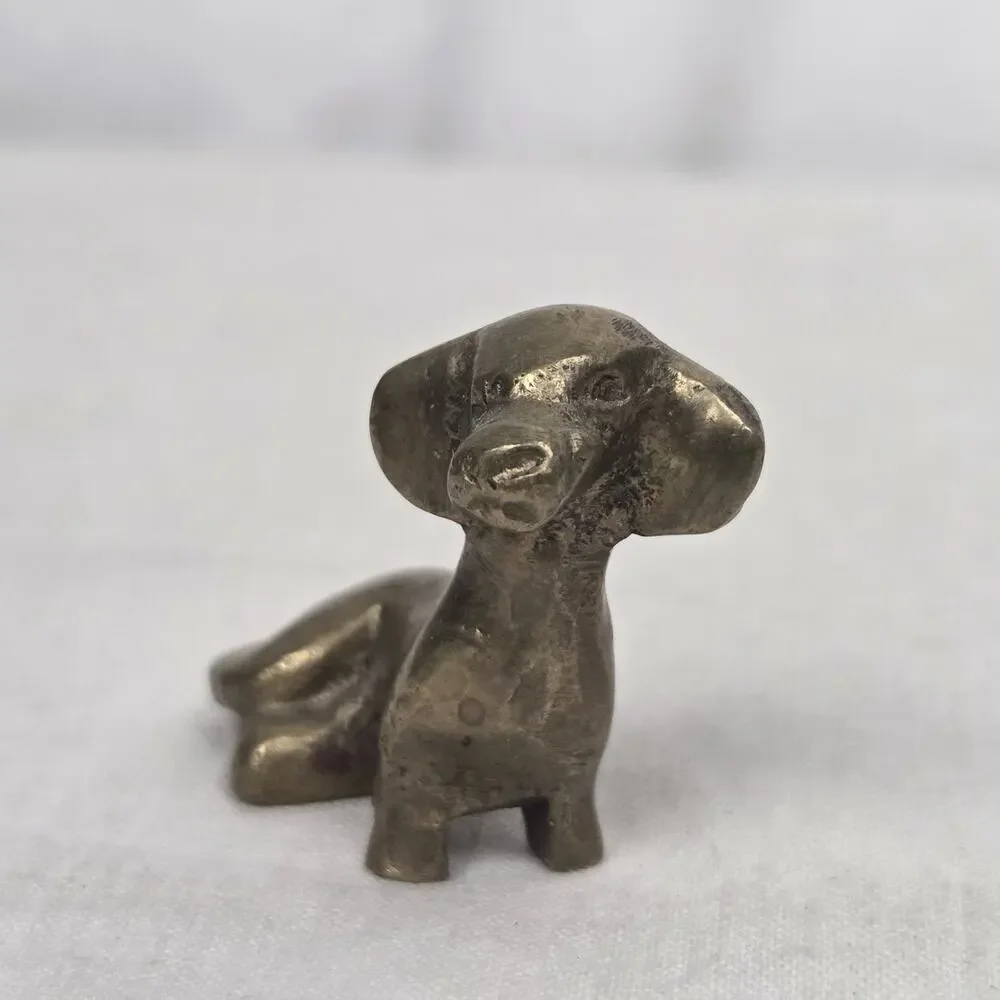 Vintage Miniature Brass Dachshund Figurine Cast Metal Weiner Dog Puppy Mini